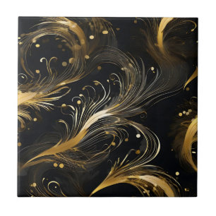Golden Plumes On Black Tile