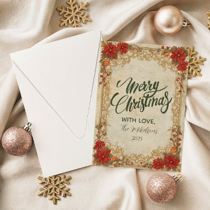 Golden Poinsettia Christmas Holiday Card
