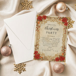 Golden Poinsettia Christmas Invitation