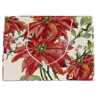 Golden Poinsettia | Fine Art Christmas Large Gift Bag