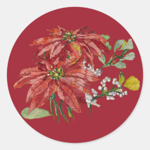 Golden Poinsettia Fine Art Christmas Sticker