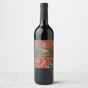 Golden Poinsettia Personalized December 25 Blank Wine Label
