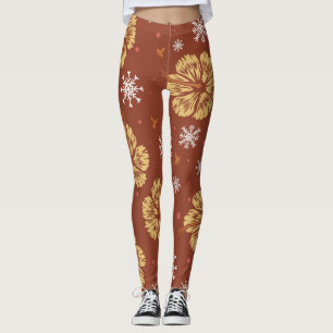 Golden Poinsettia & Snowflake  Leggings