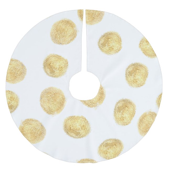 Golden Polka Dot Hand Drawn Brushed Polyester Tree Skirt (Front)