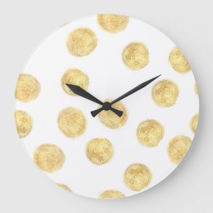 Golden Polka Dot Hand Drawn Large Clock