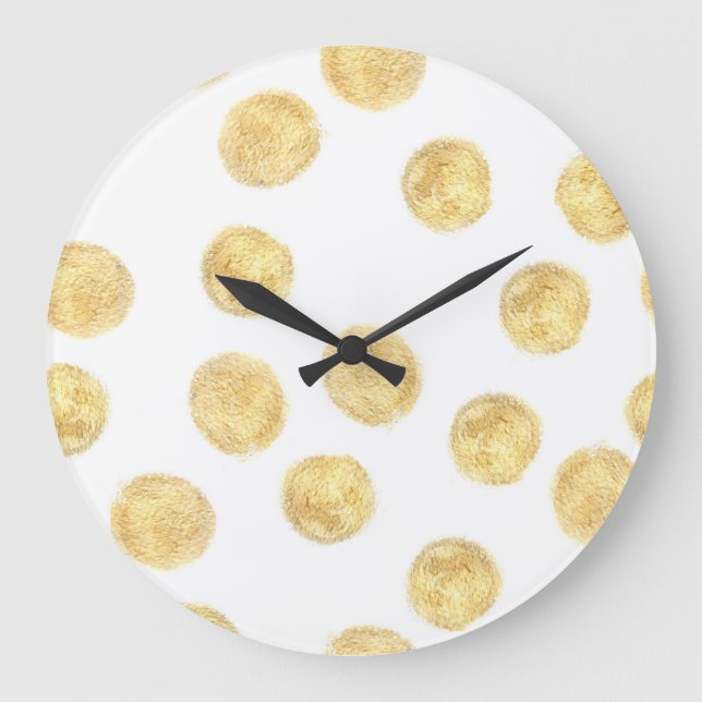Golden Polka Dot Hand Drawn Large Clock (Front)