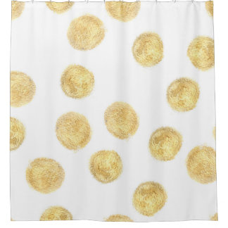 Golden Polka Dot Hand Drawn Shower Curtain