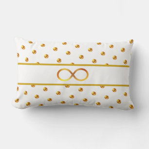 Golden Polka Dots & Infinity Symbol on White Lumbar Cushion