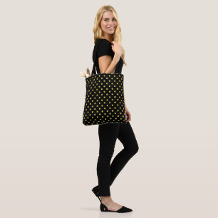 Golden Polka Dots on Black Tote Bag