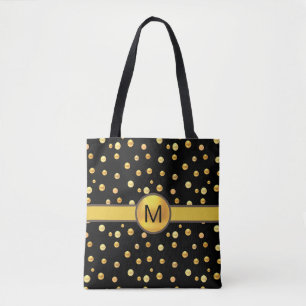 Golden Polka Dots on Black Tote Bag