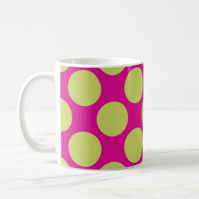 Golden polka dots on pink coffee mug (Left)