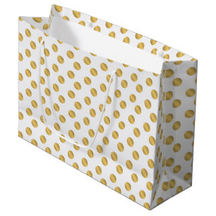Golden polka dots pattern on white Christmas Large Gift Bag