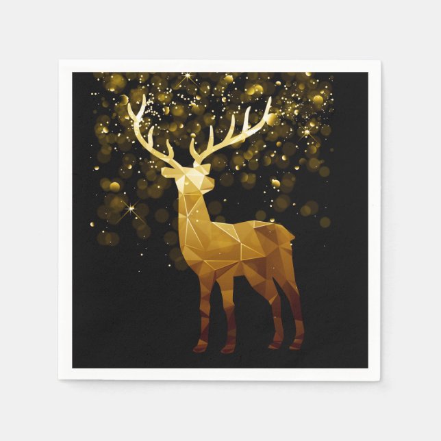 Golden Polygon Geometric Deer Holiday Napkin (Front)