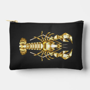 Golden polygonal lobster crawfish on black accessory pouch