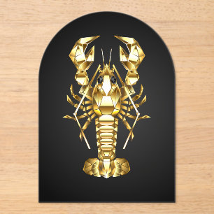 Golden polygonal lobster crawfish on black acrylic invitations