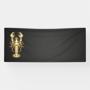 Golden polygonal lobster crawfish on black banner