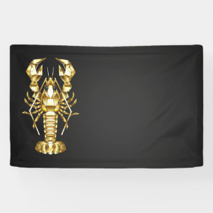 Golden polygonal lobster crawfish on black banner
