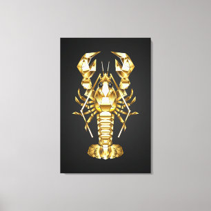 Golden polygonal lobster crawfish on black canvas print