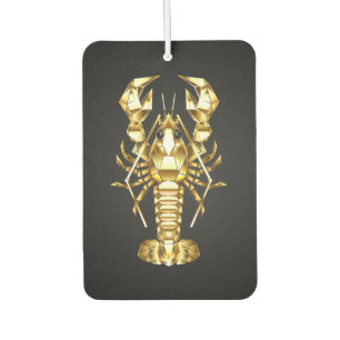 Golden polygonal lobster crawfish on black car air freshener