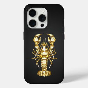 Golden polygonal lobster crawfish on black iPhone 15 pro case