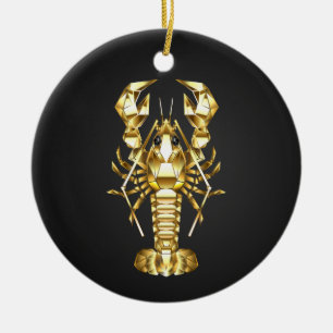 Golden polygonal lobster crawfish on black ceramic tree decoration
