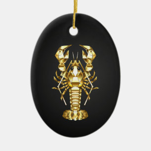 Golden polygonal lobster crawfish on black ceramic tree decoration
