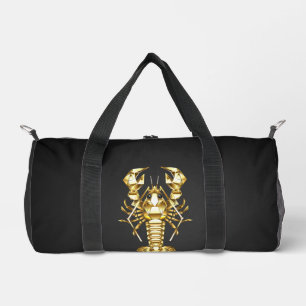 Golden polygonal lobster crawfish on black duffle bag