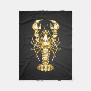 Golden polygonal lobster crawfish on black fleece blanket