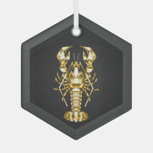 Golden polygonal lobster crawfish on black glass tree decoration