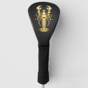 Golden polygonal lobster crawfish on black golf head cover