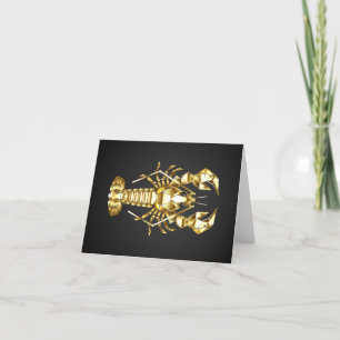 Golden polygonal lobster crawfish on black holiday card