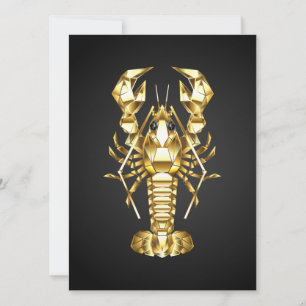 Golden polygonal lobster crawfish on black invitation