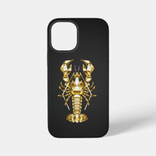 Golden polygonal lobster crawfish on black iPhone 12 mini case