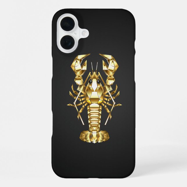 Golden polygonal lobster crawfish on black iPhone case (Back)