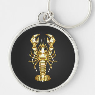 Golden polygonal lobster crawfish on black key ring