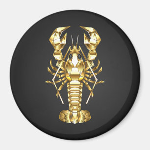 Golden polygonal lobster crawfish on black magnet