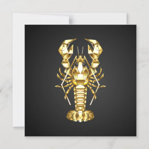 Golden polygonal lobster crawfish on black magnetic invitation