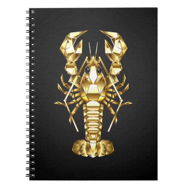 Golden polygonal lobster crawfish on black notebook (Front)