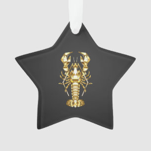Golden polygonal lobster crawfish on black ornament