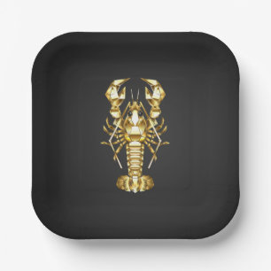 Golden polygonal lobster crawfish on black paper plate