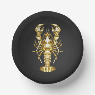 Golden polygonal lobster crawfish on black paper plate