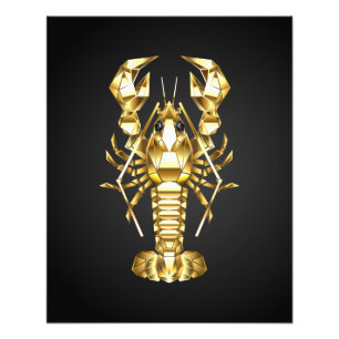 Golden polygonal lobster crawfish on black photo print