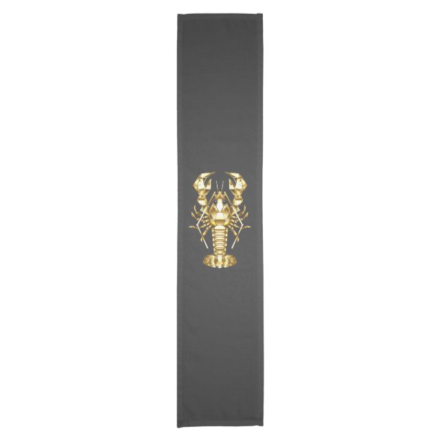 Golden polygonal lobster crawfish on black short table runner (Front)