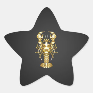Golden polygonal lobster crawfish on black star sticker