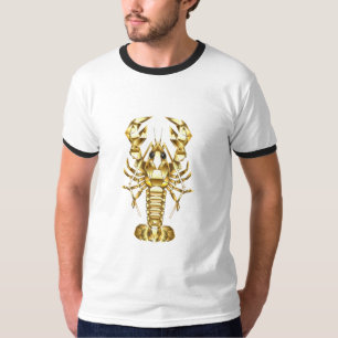 Golden polygonal lobster crawfish on black T-Shirt