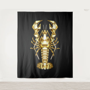 Golden polygonal lobster crawfish on black tapestry