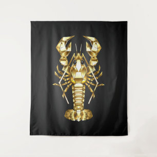Golden polygonal lobster crawfish on black tapestry