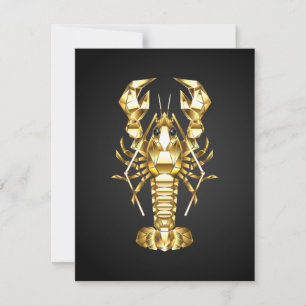 Golden polygonal lobster crawfish on black thank you card