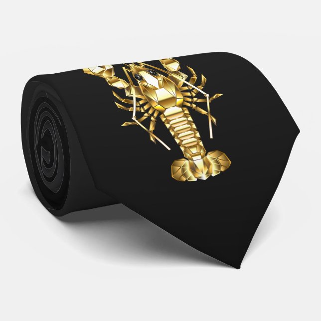 Golden polygonal lobster crawfish on black tie (Rolled)