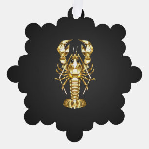 Golden polygonal lobster crawfish on black tree decoration card